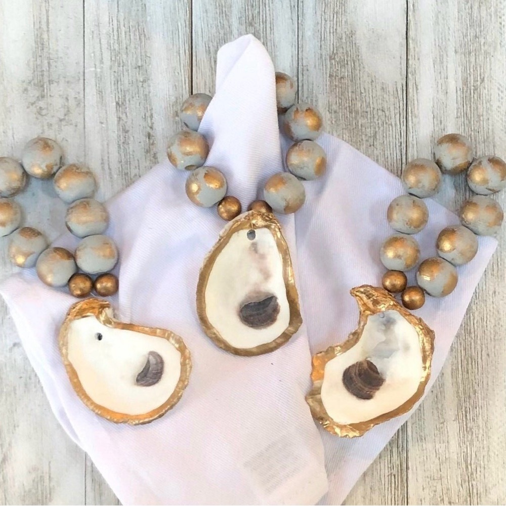 Gold and Gray Oyster Shell Beaded Napkin Rings